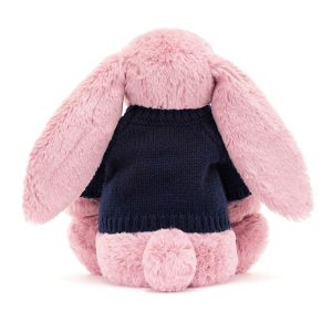Bashful Tulip Pink Bunny with Personalised Navy Jumper