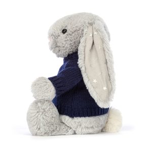 Bashful Shimmer Bunny with Personalised Navy Jumper